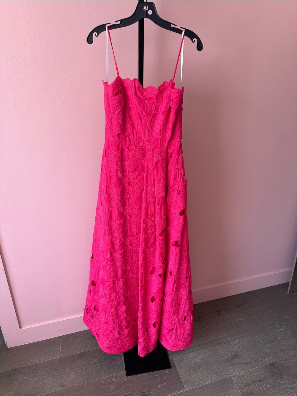 As It May Hot Pink Lace-Embroidery A-Line Maxi Dress